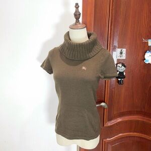 Burberry Vintage Army Green Turtleneck Wool Knit Top | Short Sleeve